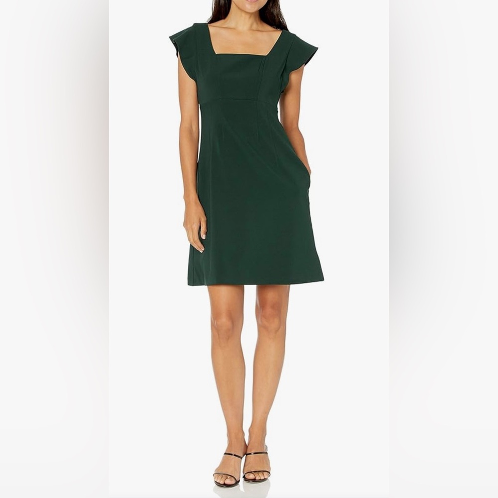 NWT Lark & Ro Women's Stretch Twill Flutter Sleeve Square Neck Fit & Flare Dress